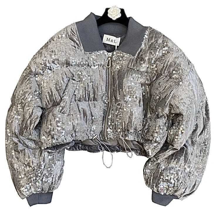 "Sequins Bomber Coat”