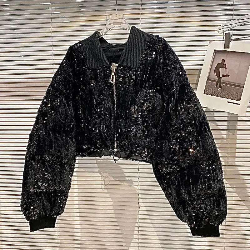 "Sequins Bomber Coat”