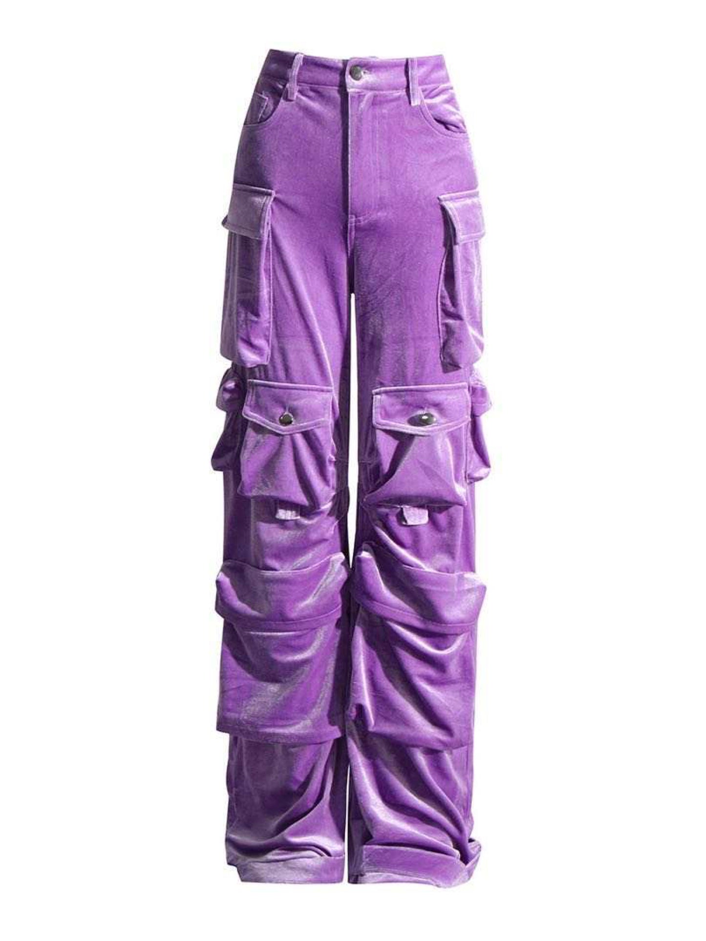“She Bad” Purple Velvet Cargo Pants