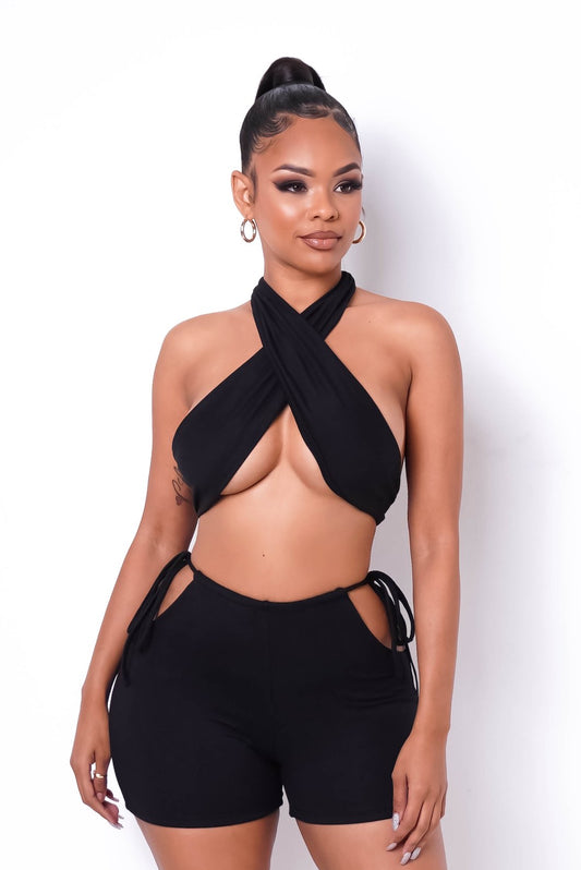 “Cross Me” 2 piece set (available in Black and Tan)